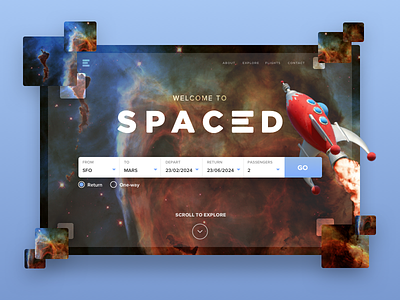 Welcome to SPACED booking design flights gradients scifi spacedchallenge travel unsplash web