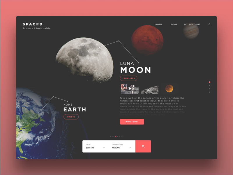 SPACEDchallenge Web App 🚀 web unsplash travel spacedchallenge scifi iphonex ios gradients flights design booking