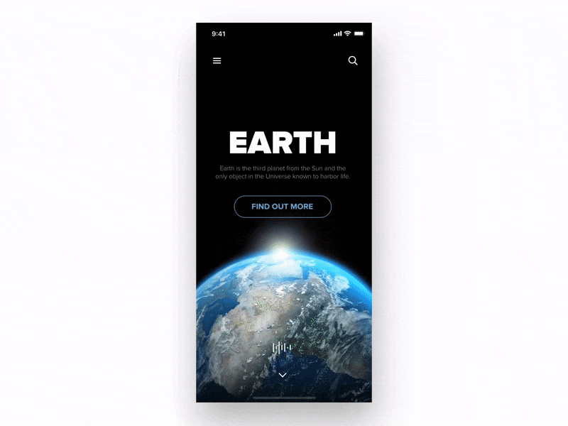 Space app transition experiement animation cards drag interaction ios iphonex mask planets space