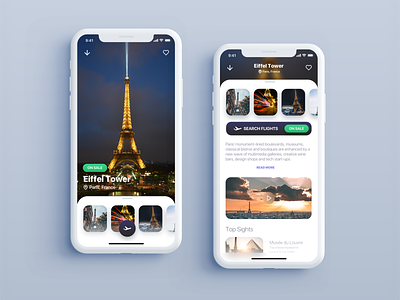 Travel App Concept app apple booking flights interaction design iphonex lonely planet paris swipe travel