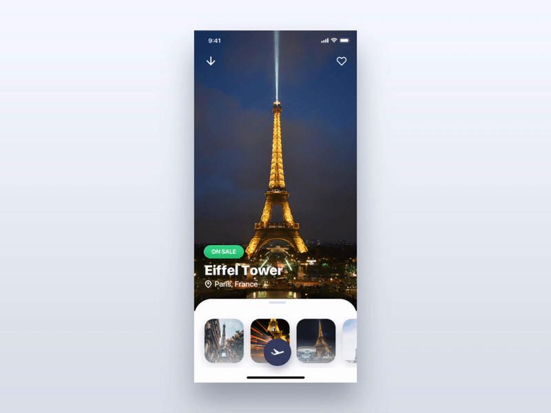 Travel app transition conept animation card france gallery interaction ios paris transition travel ui