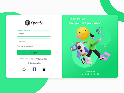 Spotify Login Page app branding design graphic design illustration ui ux