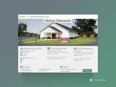 Shalom Tabernacle church design minimal one page pro bono website