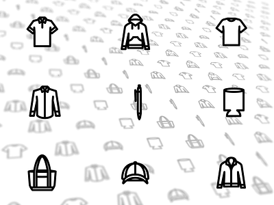 Product icons apparel bag coozie hat hoodie icons jacket pattern pen shirt