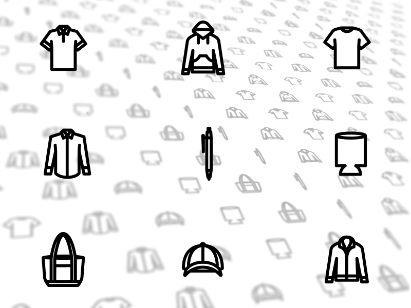 Product icons jacket coozie hat bag pen hoodie shirt pattern apparel icons