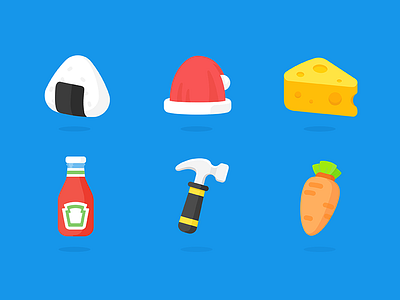 ICON Redesign app blue bottle carrot cheese cute hammer hat icons ketchup rice