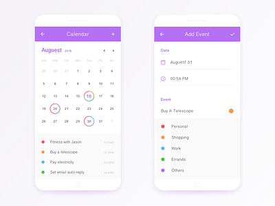 Daily UI－Calendar app calendar clean date design do event interface todo ui work