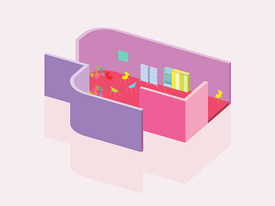 Enclosure 2.5d 2d 3d flat illustration isometric room