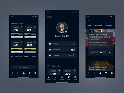Mobile App. Profile Page. News Page.