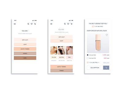 Test on the cosmetics store branding cosmetics experience foundation luxury minimalism mobile mobile design cosmetics product page research shoose color shop store test cosmetics test mobile tonal ui ux white site