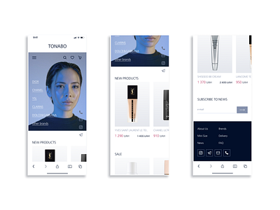 Main Page of the cosmetic store. Mobile.