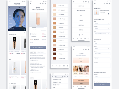 Mobile cosmetics store beauty design e commerce foundation foundation mobile home page luxury product main page makeup minimalism mobile mobile cosmetics mobile minimalism product card product page search shop ui ux ux ui design