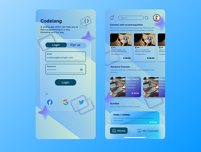 Codelang App UI app design app ui coding app education app figma glassmorphism modern app modern ui programming app trending ui ui ui design uiux uiux design