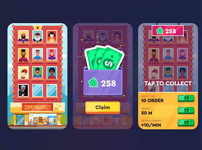 Basket Game UI and App Icon app ui branding design flat ui design game game ui illustration logo mobile game sample app ui ui ui design vector