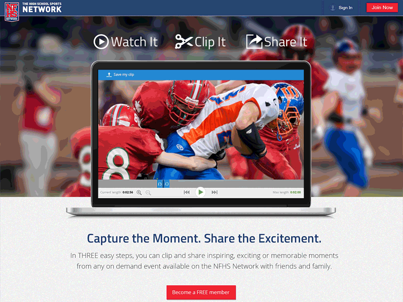 Clip & Share landing page feature landing landing page nfhs nfhs network page