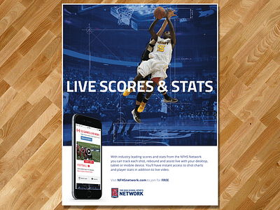 NFHS Network Stats Ad ad basketball blue print high school print print ad stats