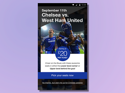 Offer View blues chelsea football landing page marketing mobile mobile offer offer offer view soccer sports ticket