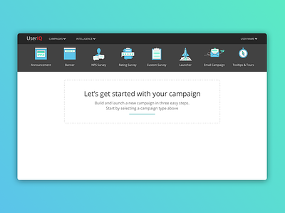 Campaign Builder blank slate getting started horizontal menu iconography icons illustration navigation template select