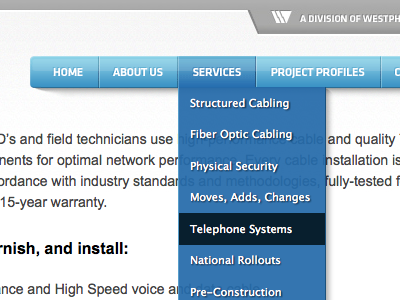 Globalcom Technologies Site Navigation dropdown menu navigation transparency