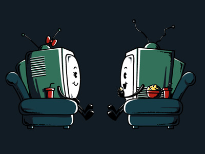 Watching Tv art chow hon lam couple cute design flying mouse flying mouse 365 funny illustration lol love popcorn show time t shirt tee tv witty