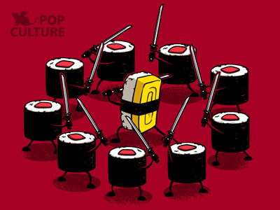 FM Pop Culture 014 - Kill Maki art chow hon lam cute design flying mouse flying mouse 365 food funny illustration japan kill bill lol maki movie ninja pop culture sushi t shirt tee witty