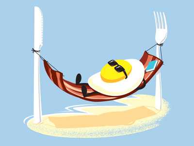 Good Morning bacon beach breakfast egg flying mouse 365 holiday illustration sea t shirt witty