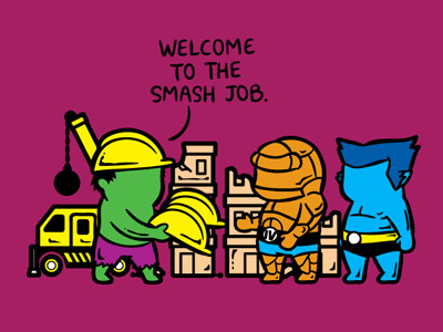 Part Time Job 027 Constructions comic cute dc hulk humor illustration lol marvel movie parody t shirt tees