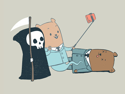 Let Me Have A Selfie animals bear chow hon lam art cute death eddie teddy flying mouse 365 grim reaper ironic photo selfie witty