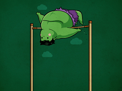 Sporty Hulk - High Jump chow hon lan art comic cute funny high jump hulk movie pop culture ragnarok sport