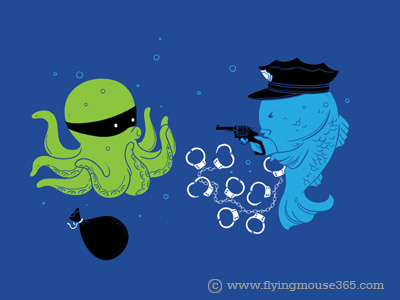 Tentacle Cuff art chow hon lam cute design fish flying mouse flying mouse 365 gun humor illustration.cops lol octopus police robber t shirt tee thief