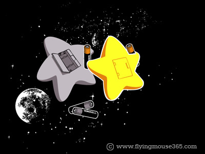 Battery Low art battery low chow hon lam cute design flying mouse flying mouse 365 galaxy illustration lol moon star t shirt tee universe