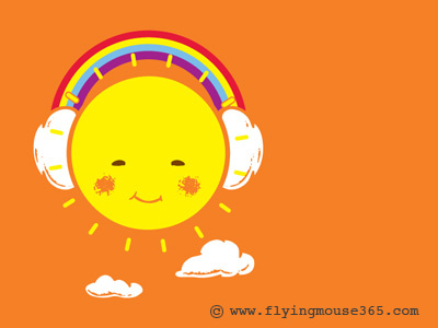 Rainbow Song art chow hon lam cloud cute design dj earphone flying mouse flying mouse 365 funny happy day illustration music rainbow song sun t shirt tee track witty