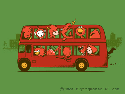 Red Trip In London angry birds art cartoon.flash chow hon lam dc comic design dragon evil flying mouse flying mouse 365 illustration.pop culture little red riding hood london movie power ranger red bus sesame street sonic t shirt tee teletubies