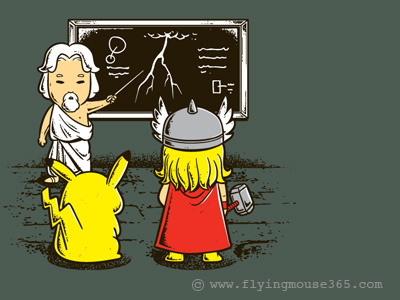 Lightning Lessons art chow hon lam comic cute design flying mouse flying mouse 365 funny game illustration lightning lol marvel pikachu pokemon pop culture super heroes t shirt tee thor thunder video game witty zeus