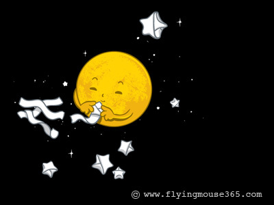 Starry Starry Night art chow hon lam cute.witty design flying mouse flying mouse 365 funny illustration lol lucky star make a wishes moon night paper star sky star starry starry night t shirt tee