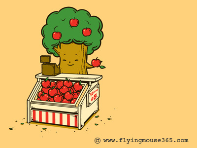 Apple Stall apple apple tree art chow hon lam cute design flying mouse flying mouse 365 fruit funny illustration lol stall t shirt tee witty