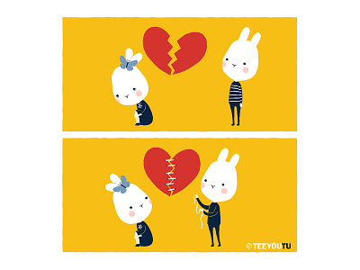 TeeyouTu - Broken Heart art bunny chow hon lam comic couple cute illustration love rabbit teeyoutu teeyoutu