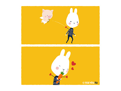 TeeyouTu - Perfect Match Dribbble bunny chow hon lam comic cupid cute funny illustration love lovers teeyoutu