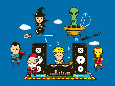 Sky Party aladdin alien art chow hon lam cute design flying mouse flying mouse 365 funny gangnam style gangnamstyle illustration ironman korea kpop lol pop culture psy santa claus superman t shirt tee ufo witch witty