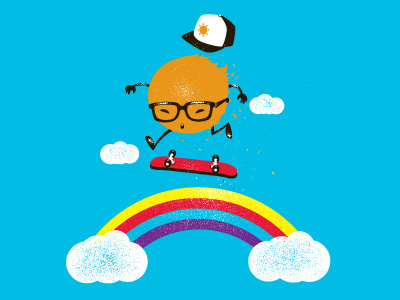 Rainbow Skate art chow hon lam cloud cute design flying mouse flying mouse 365 funny illustration lol skateboard skateboarding sun t shirt tee wheather witty x game