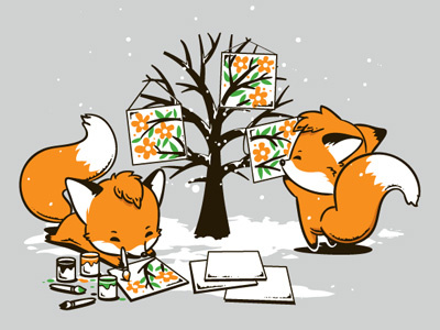 Can't Wait For The Spring 4 seasons art chow hon lam cute design drawing flying mouse flying mouse 365 fox funny illustration lol painting snow spring t shirt tee tree winter witty