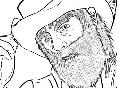 Old Cowboy face shot lineart