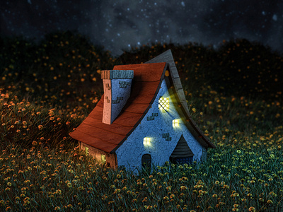 Wizard House in Deep Forest  3D illustration