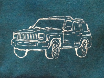 Jeep sketch on tshirt illustration silkscreen