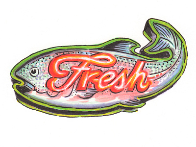 Day 64 of The 100 Day Project 100dayproject fish fresh fish illustration markers neon pikesplace seattle