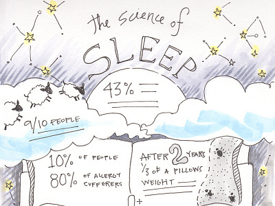 Science of Sleep clouds illustration infographic pillows sheep sketch sleep stars
