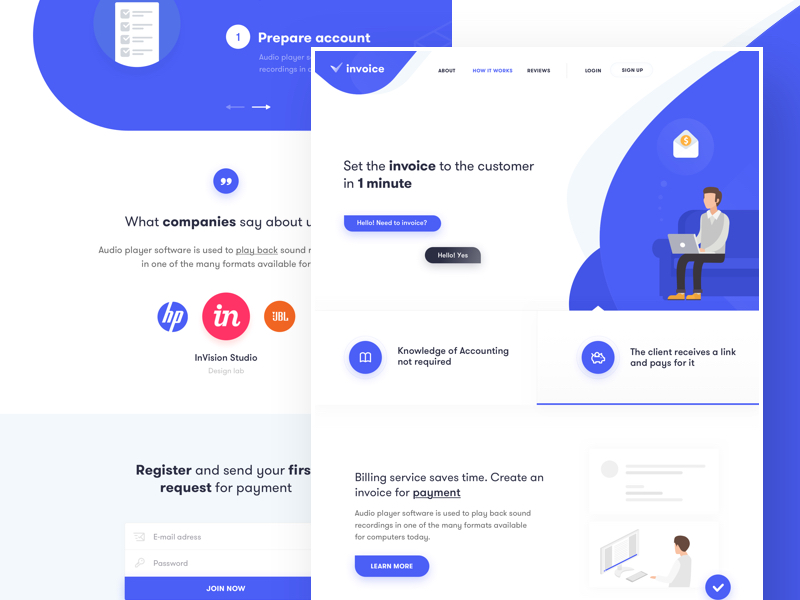 Invoice landing page by Rostislav on Dribbble