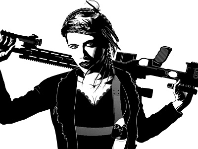 Liana black feather girl gun ilustration pistol rifle sniper vector white