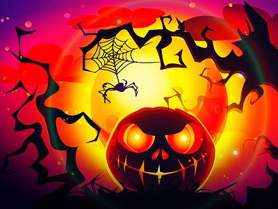 Halloween party in cartoon style! Halloween promotional poster.