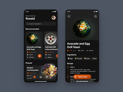 Food Recipe App app clean dark ui design figma ios iphone mobile ui ux